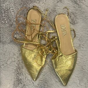 Zara Metallic Gold Pointed Heels